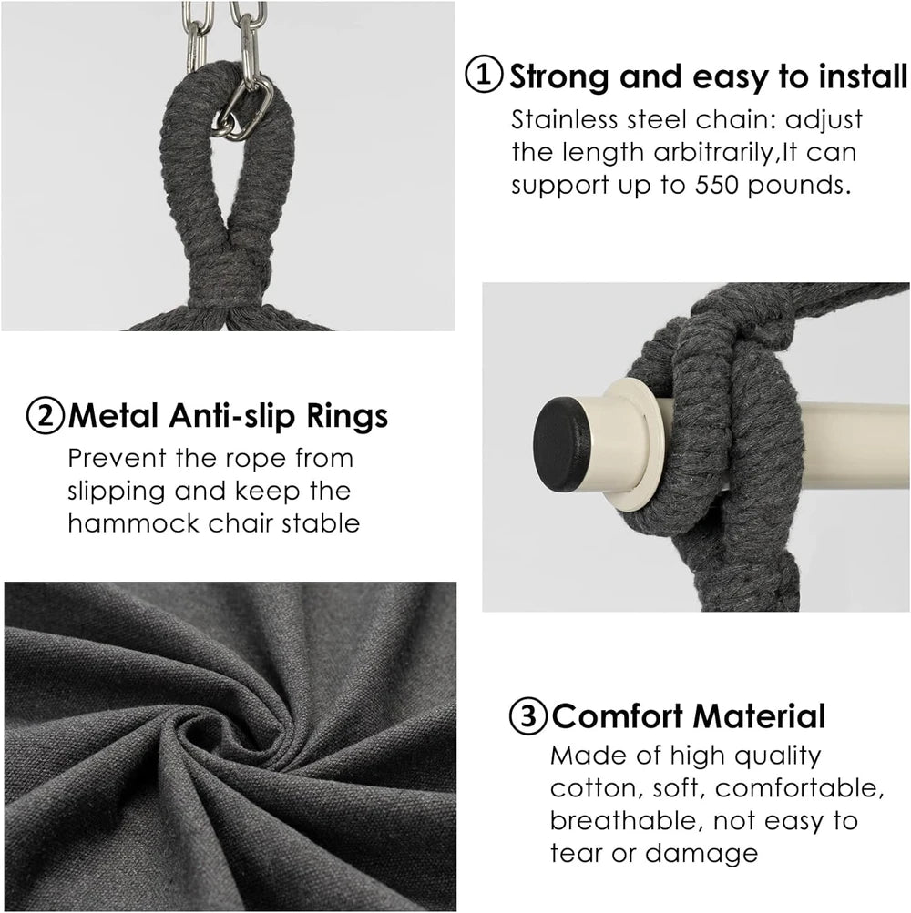 Dark Grey Macrame Hammock Chair