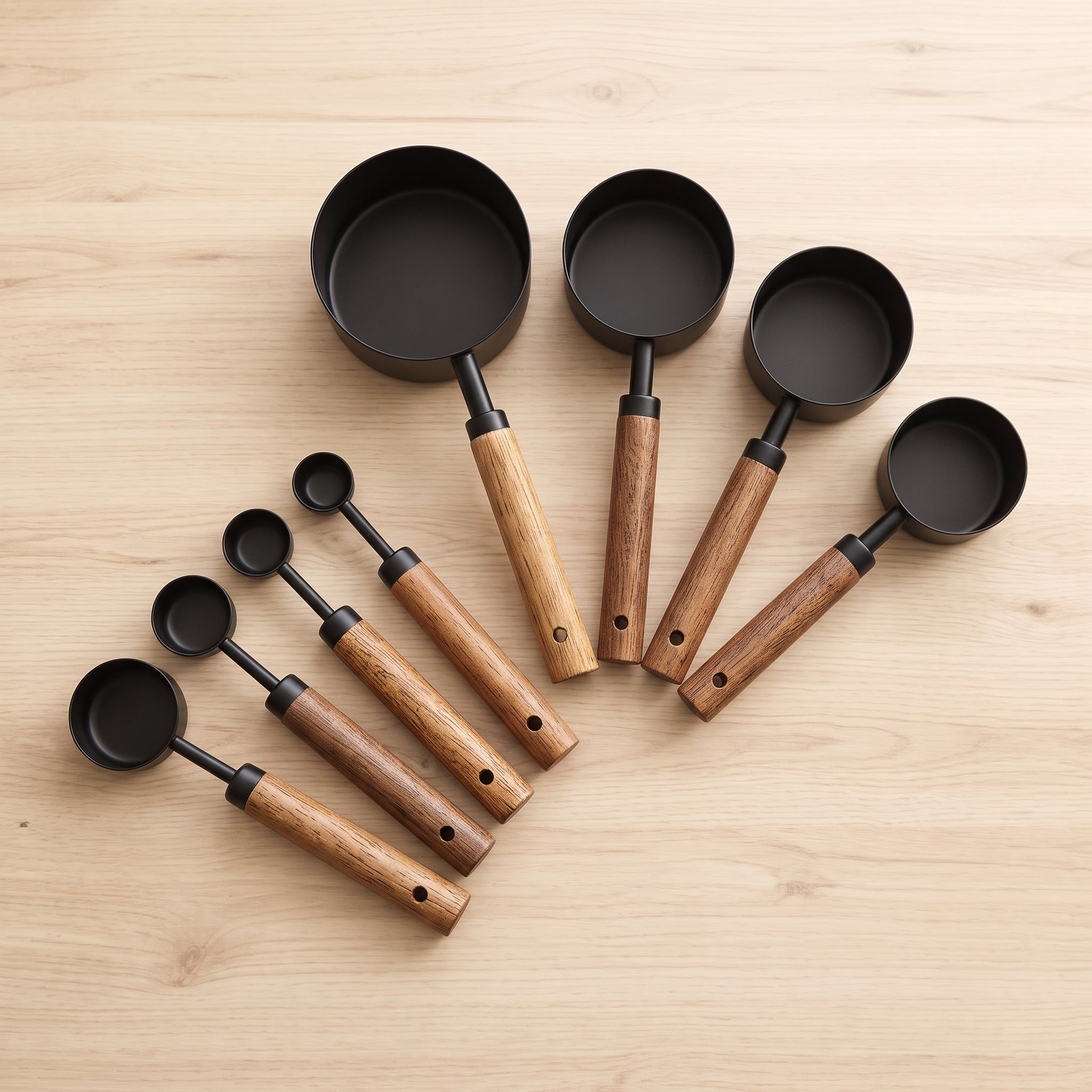 The Measure Set — Black Stainless Steel with Walnut Handles