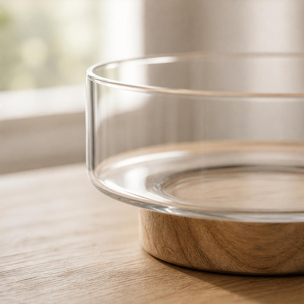 The Glass Bowl — Fruit & Serving Bowl with Acacia Wood Base