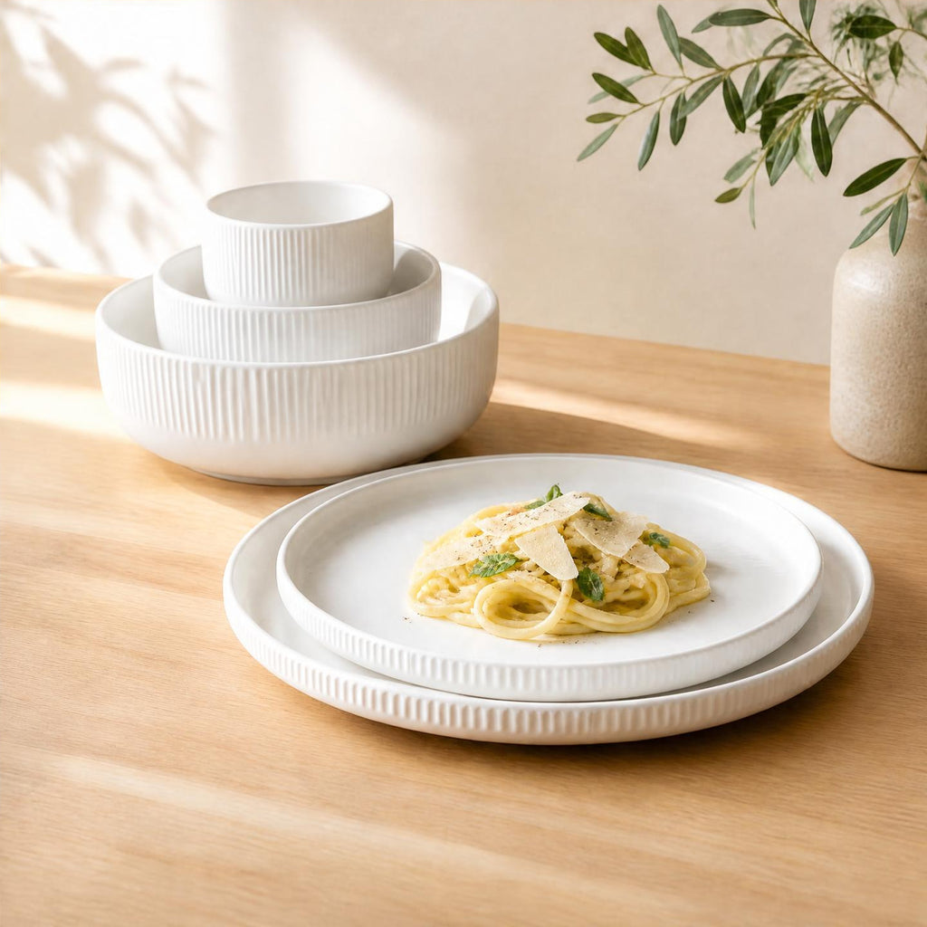 The Dinner Set — Ribbed Stoneware Collection
