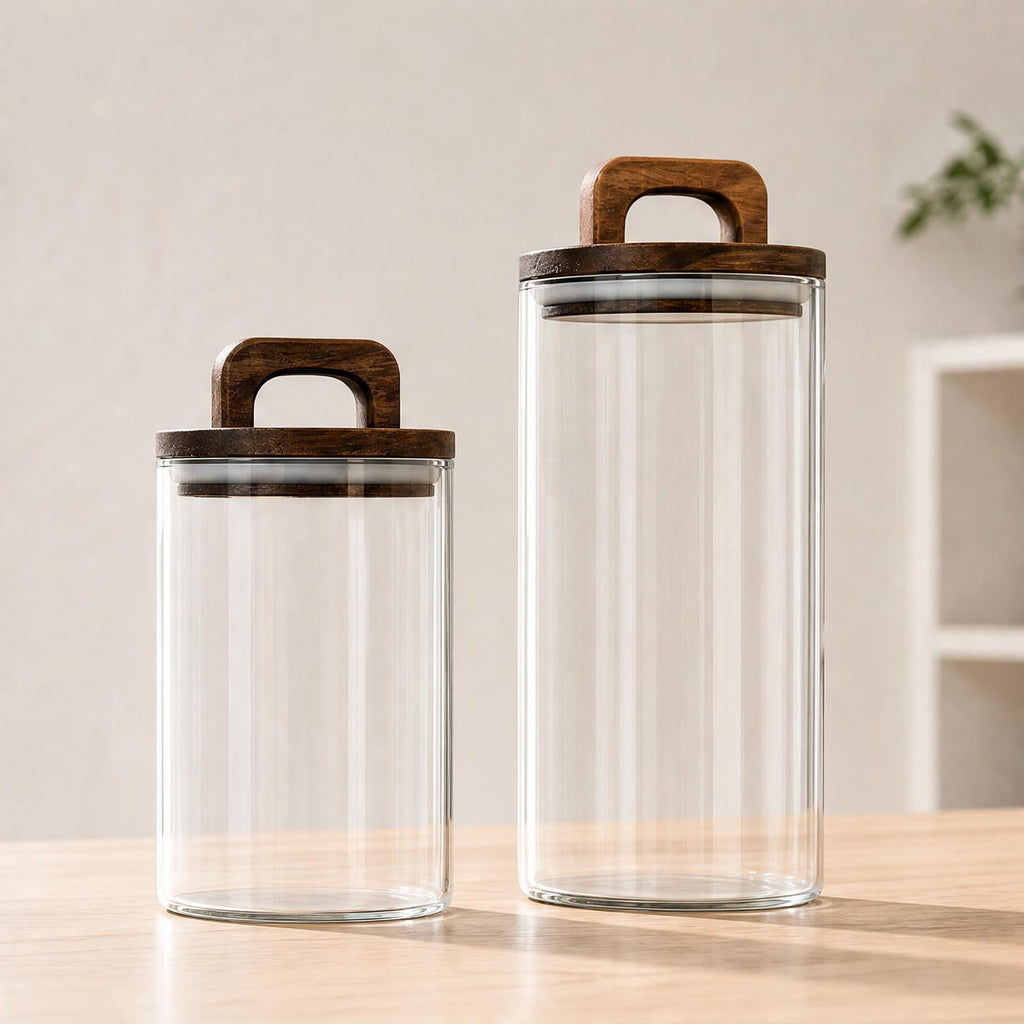 The Pantry Jar — Sealed Glass Storage with Walnut Lid