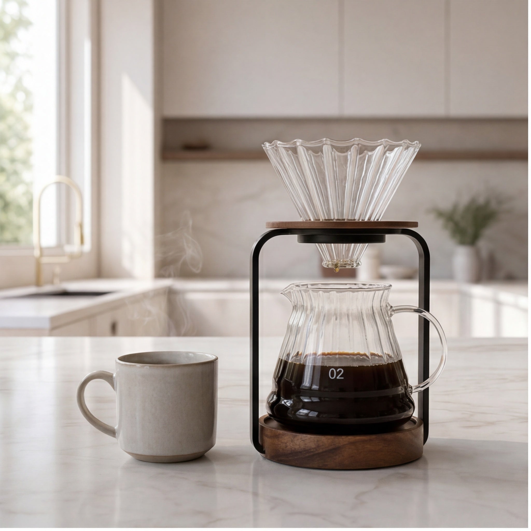 The Drip Stand — Glass Pour-Over Set with Wood Base