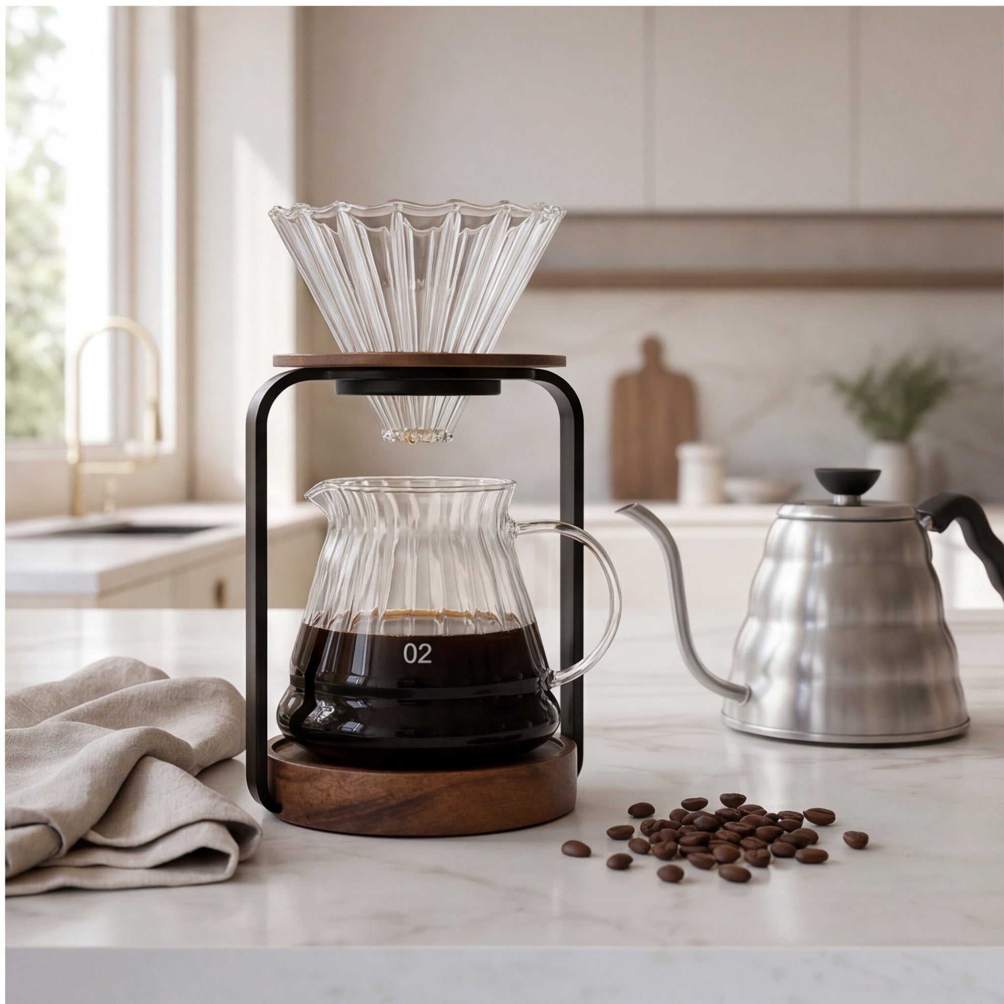 The Drip Stand — Glass Pour-Over Set with Wood Base