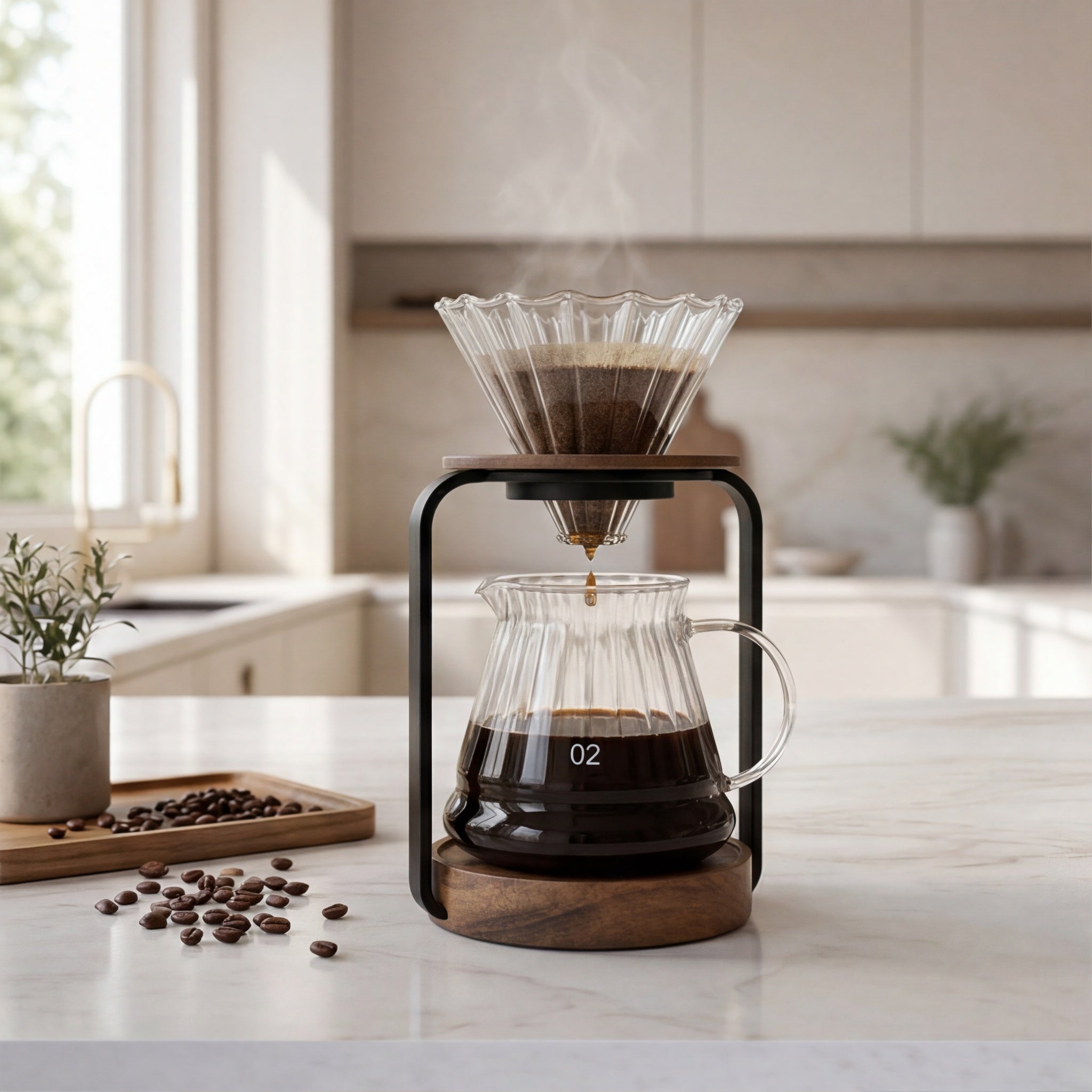 The Drip Stand — Glass Pour-Over Set with Wood Base