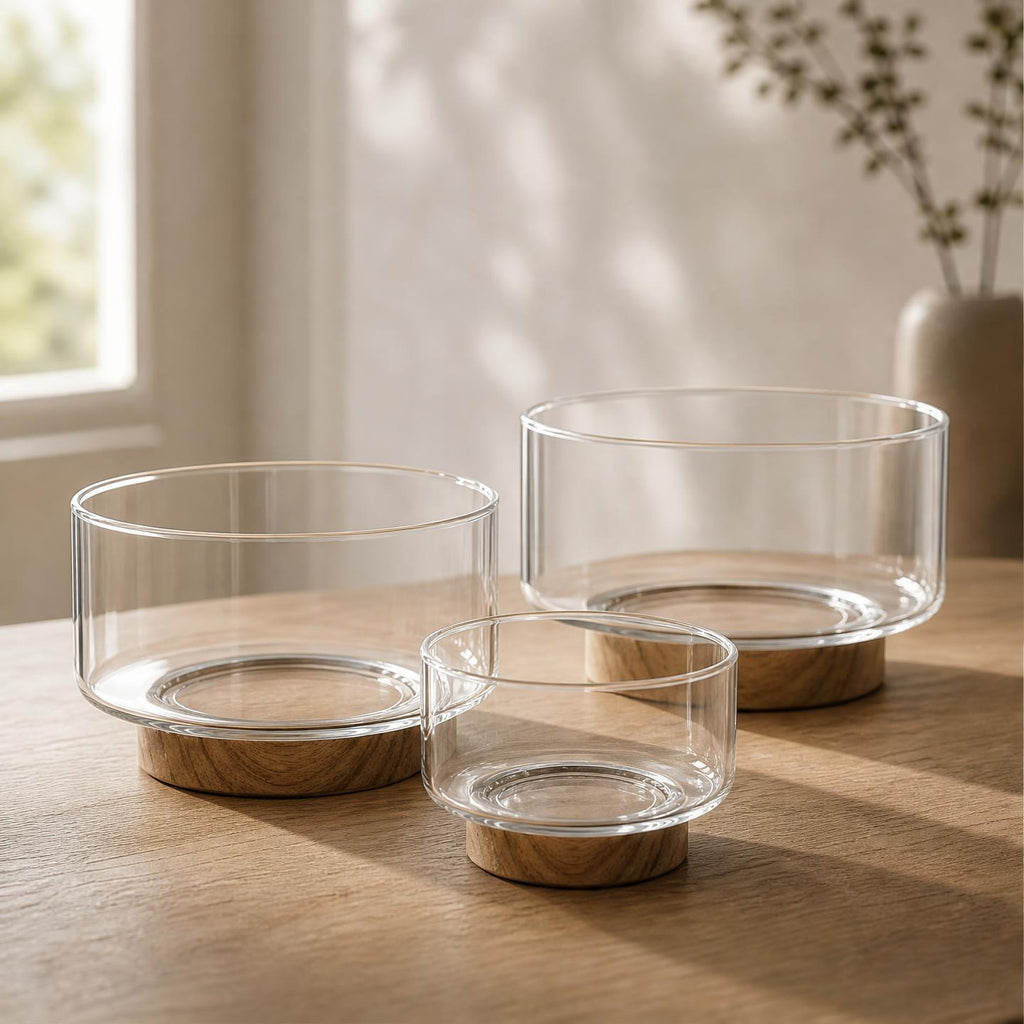 The Glass Bowl — Fruit & Serving Bowl with Acacia Wood Base