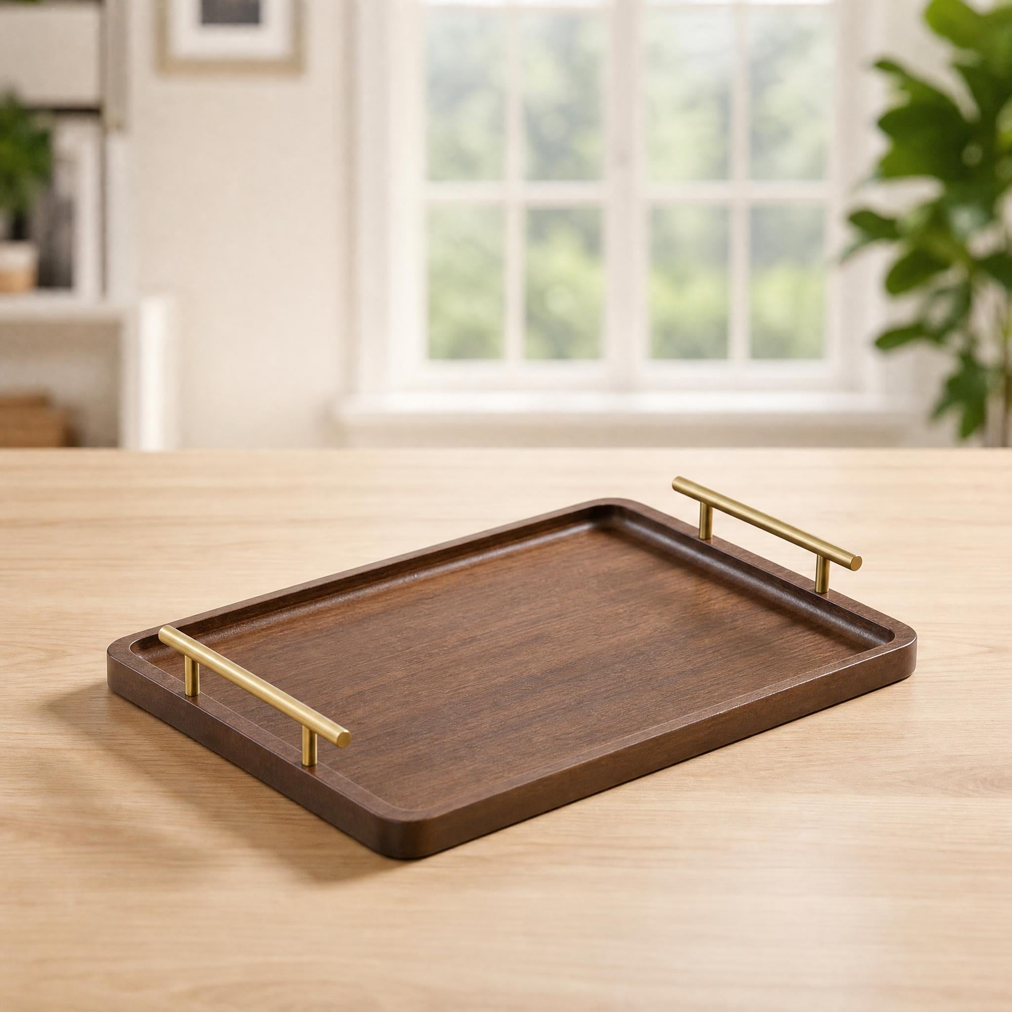 The Tray — Solid Bamboo with Brass Handles