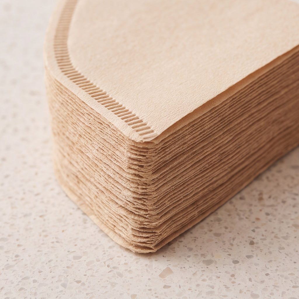 Close-up of the crimped seam along a stack of paper filters
