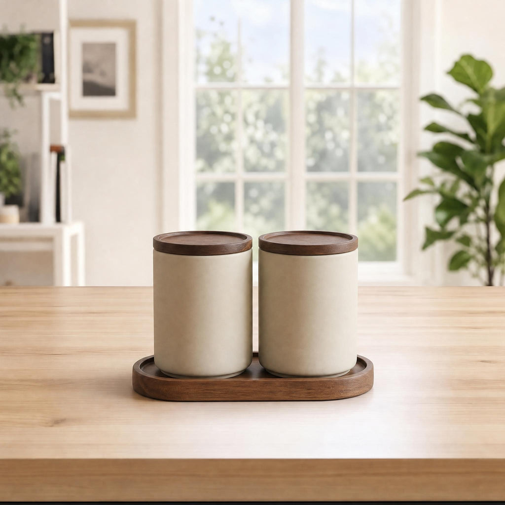 The Canister — Matte Ceramic Storage with Wooden Lid