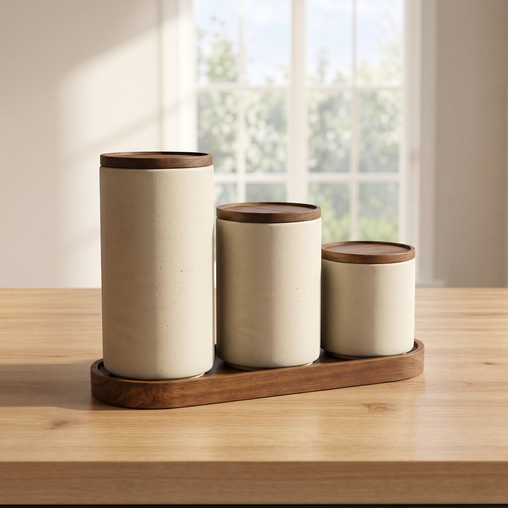 The Canister — Matte Ceramic Storage with Wooden Lid
