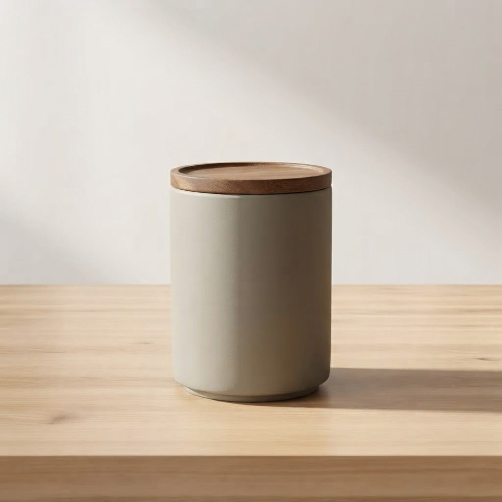 The Canister — Matte Ceramic Storage with Wooden Lid