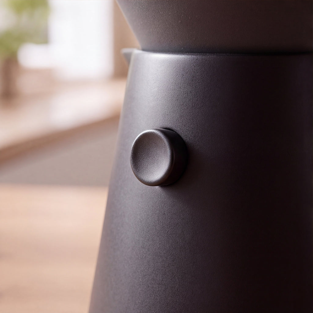 Close-up of the matte black ceramic carafe from The Pour-Over Set